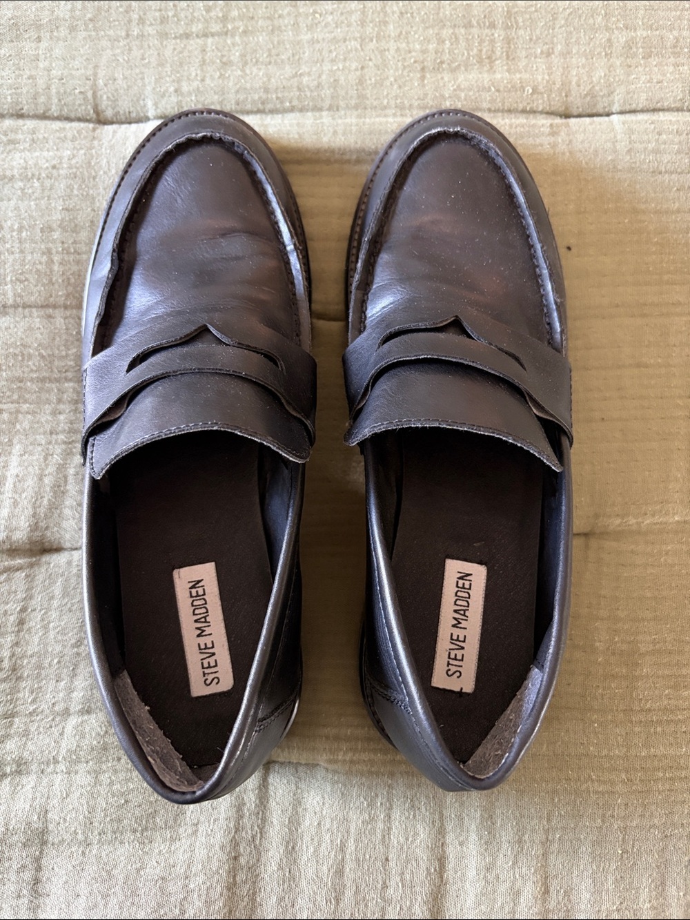 Steve Madden Black Leather Penny Slip-On Loafers